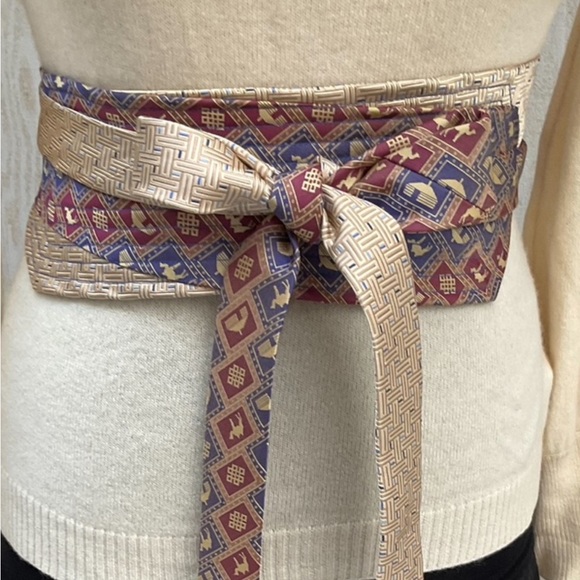 Obi Japanese style Wrap belt handcrafted silk ties upcycled department tile NFS - Picture 13 of 16